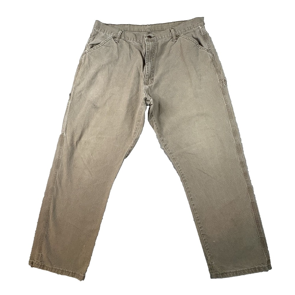 VTG Rustler Mens 39x31 Brown Carpenter Canvas Distressed Workwear Pants SEE DESC